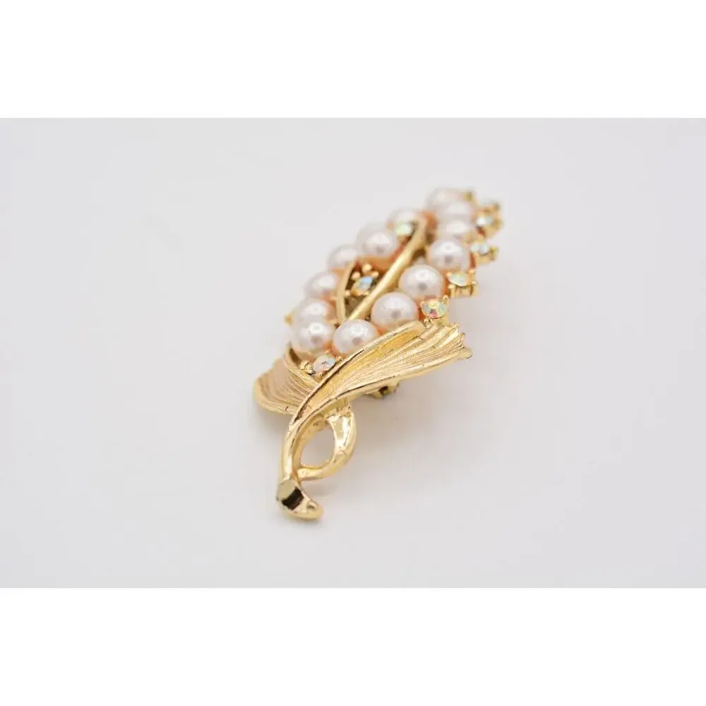 Vintage Flower Pin Brooch Corn Gold Aurora Borealis Rhinestone Crystal 60s BinAT